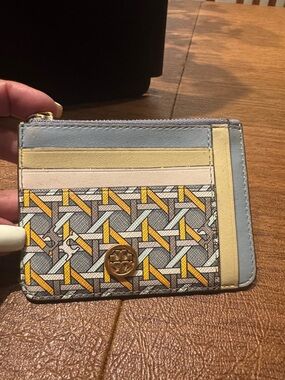 Tory Burch Pastel Blue, Pale Yellow & Gray Monogram Card Case